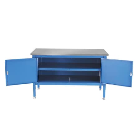 Global Industrial Security Cabinet Bench w/ Stainless Steel Square Edge Top, 72inW x 30inD, Blue 253959BL